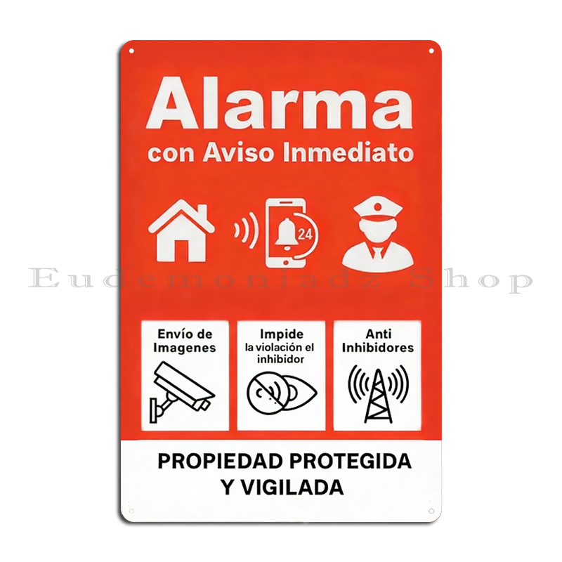 Home Security With Alarm - Retro 24h Alarm System Metal Sign