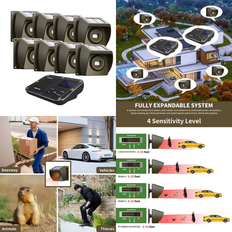 Home Security With Alarm - Outdoor Solar - Powered Wireless Driveway