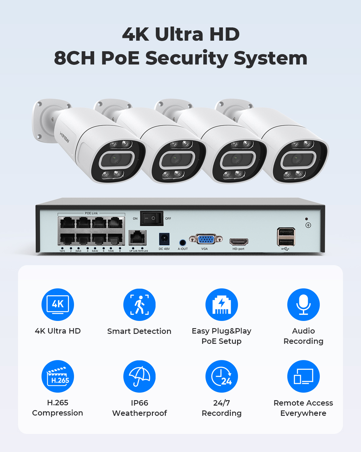 H.View 4K 5Mp 8Mp Poe CCTV Sec - đánh giá và giá Home Security Technician